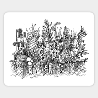 Abstract cityscape doodle art Magnet